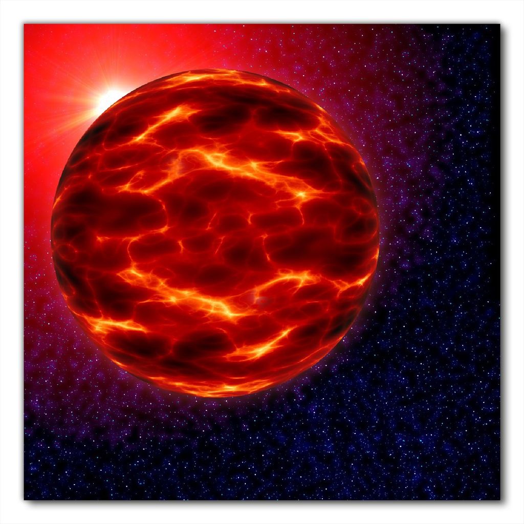 Wallario selbstklebende Möbelfolie/ Tischdecke für Innen und Außen, Größe: 50 x 50 cm - Abstrakter Planet im Weltall in glühendem rot
