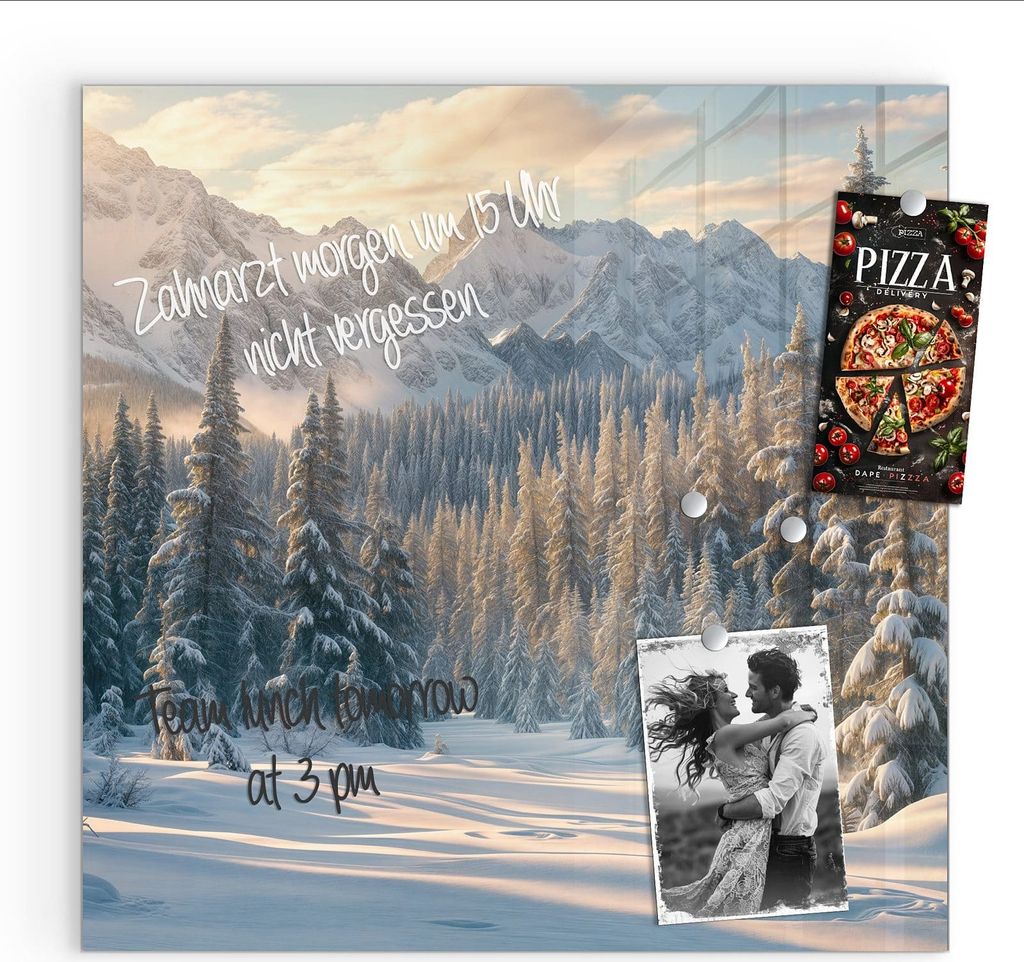Magnettafel 50x50cm Pinnwand Whiteboard beschreibbar - Winterlandschaft