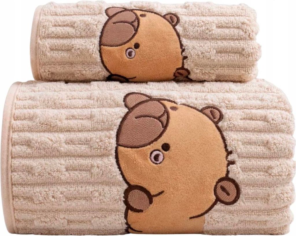 2er Set Badehandtücher für Kinder – Capybara – 70×140 cm + 35×75 cm – Badetuch & Handtuch für Hände und Gesicht