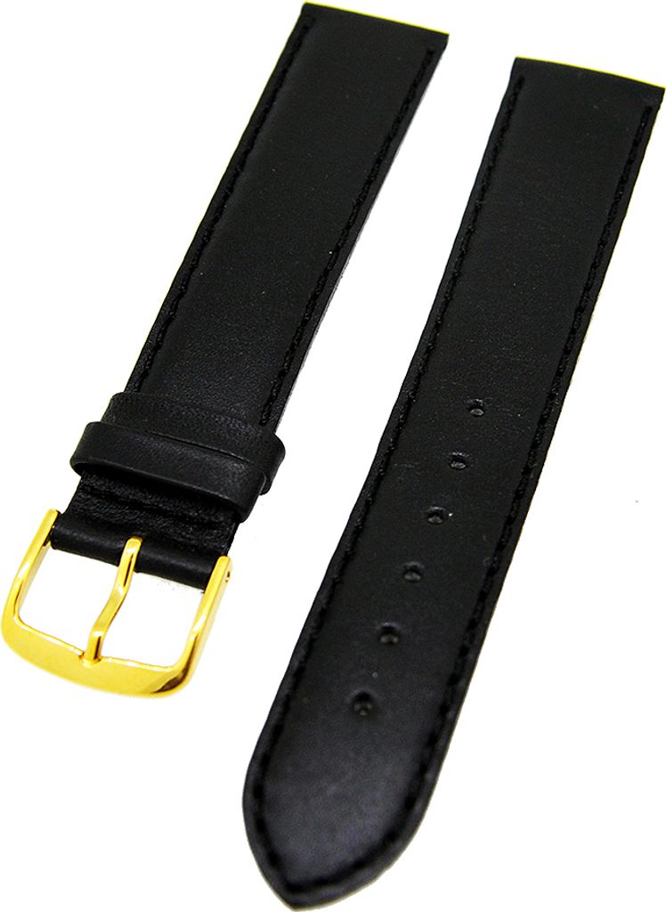 Uhrenarmband Kalbleder Schwarz Ton in Ton 18mm L Donschließe gold