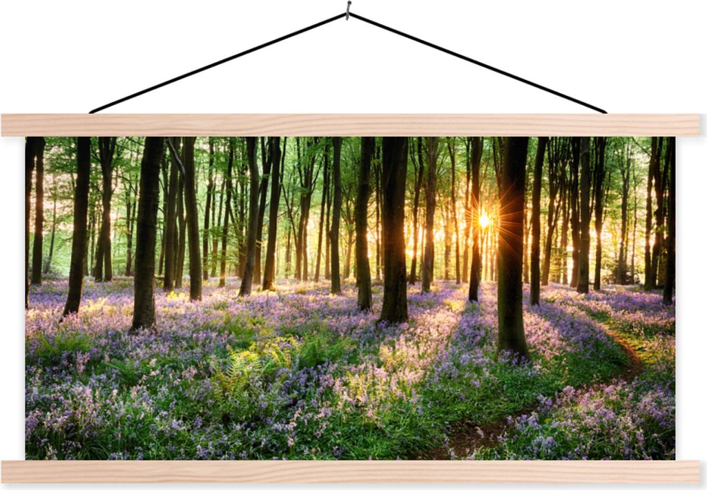 MuchoWow Textilposter Wald - Bäume - Blume 60x30 cm mit holzfarbenen Rahmen - Dekoration