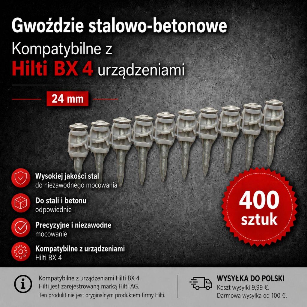 400 sztuk wysokowydajnych gwoździ do stali i betonu, Zdjęcie produktu 
