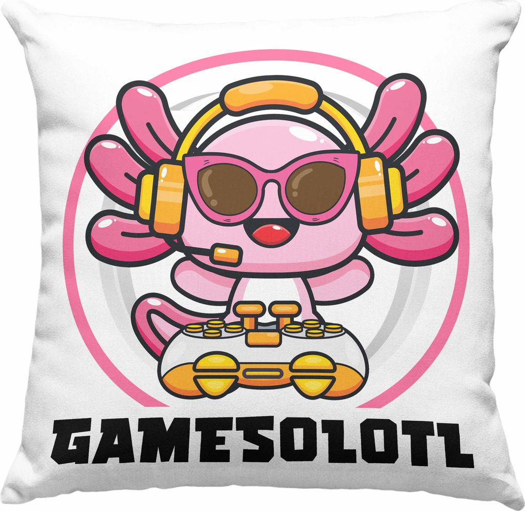 Trendation - Axolotl Deko-Kissen mit Füllung 40x40 Grafik Lustig Geschenkidee Schwanzlurch Tiere Geschenk Gamer (Grau)