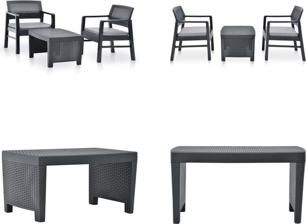 vidaXL 3 tlg. Garten Lounge Set Kunststoff Anthrazit - Gartentisch Und -stuhl - Gartentische Und -stühle - Gartenmöbelset - Gartenmöbelsets