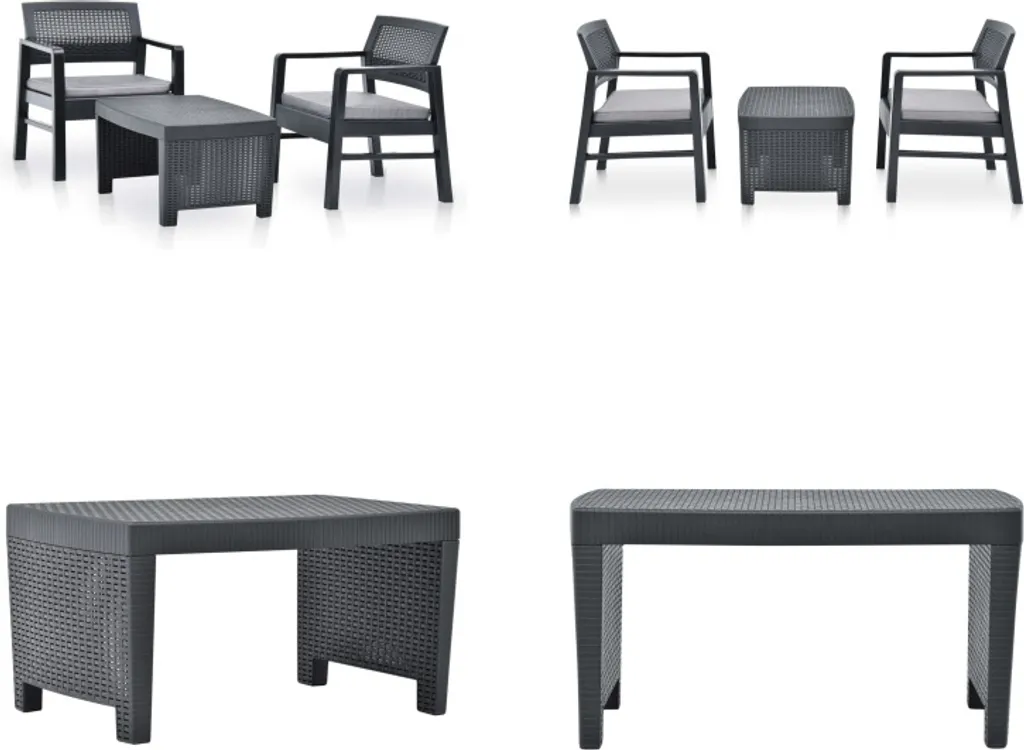 Mobilier de jardin anthracite 3 pièces en plastique résistant aux UV