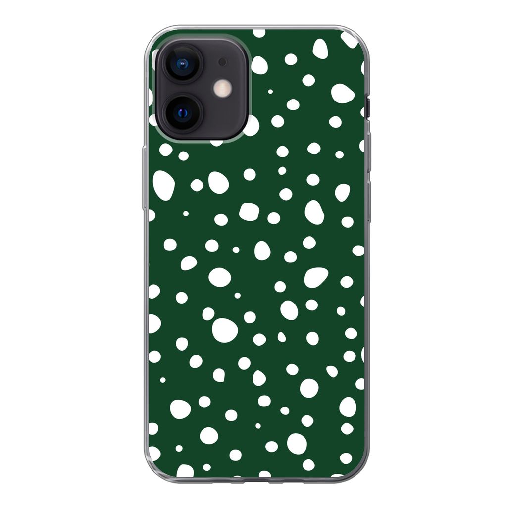 MuchoWow Handyhülle Schutzhülle Hülle für iPhone 12 Polka dots - Weiß - Grün Silikon Softcase Handy Hülle - Schutzhülle