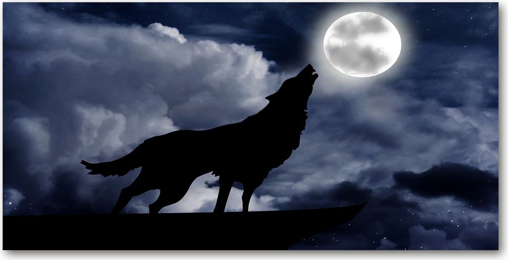 Tulup Leinwandbild - 120x60 cm - Wandkunst - Drucke auf Leinwand - Leinwanddruck - Tiere - Schwarz - Wolf Vollmond