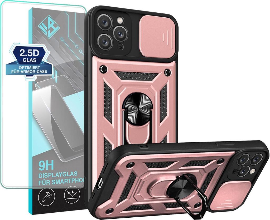 Armor Handyhülle für Apple iPhone 11 Pro Max mit 9H Displayglas Displayschutz Kameraschutz Handy Panzer Case Cover Schutzhülle Outdoor Farbe: Ro...