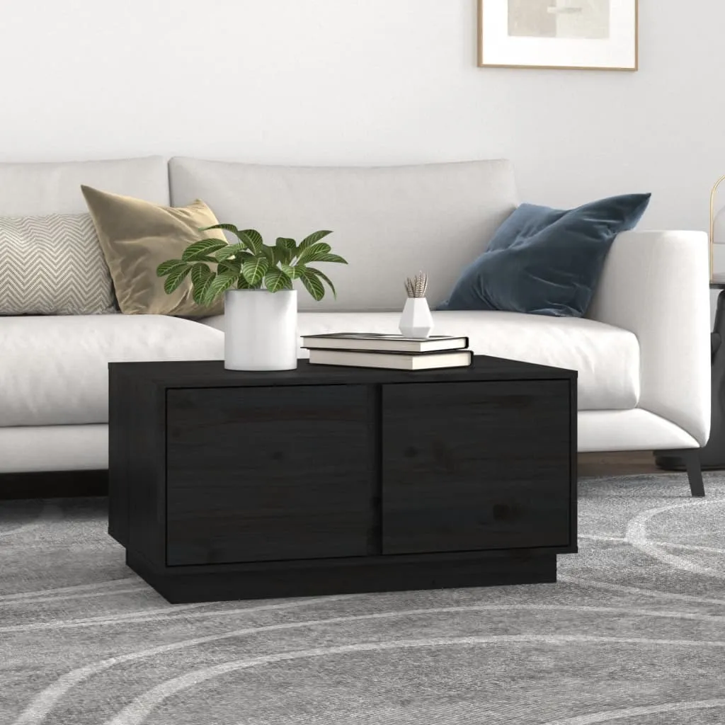Tavolino da Caffè Nero 80x50x40 cm Legno Pino Massiccio Design - 2