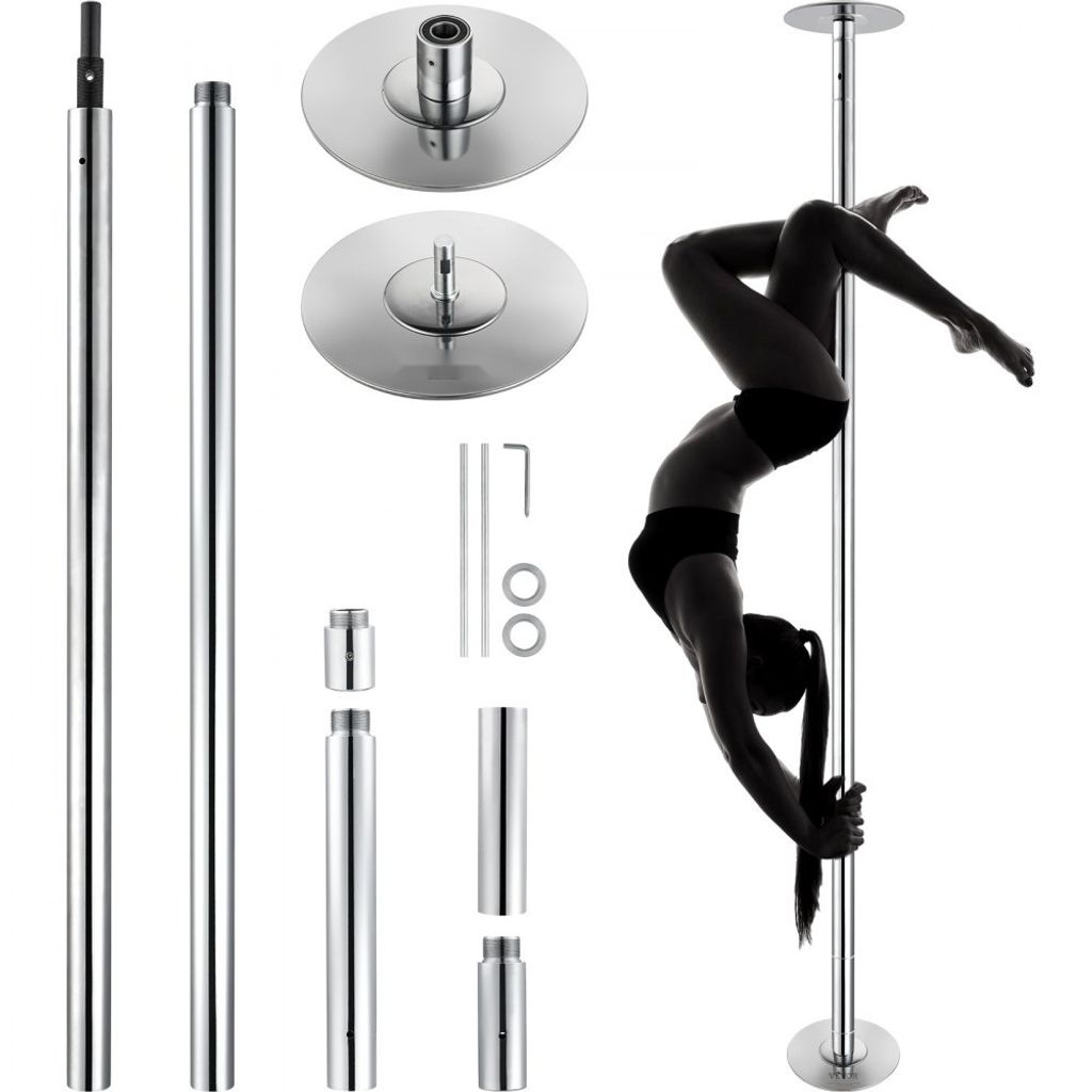 Professionelle Tanzstange - Tragbare Pole Dance Stange - Höhenverstellbar für Fitness, Club und Party - Silber - 210,5–278,4 cm