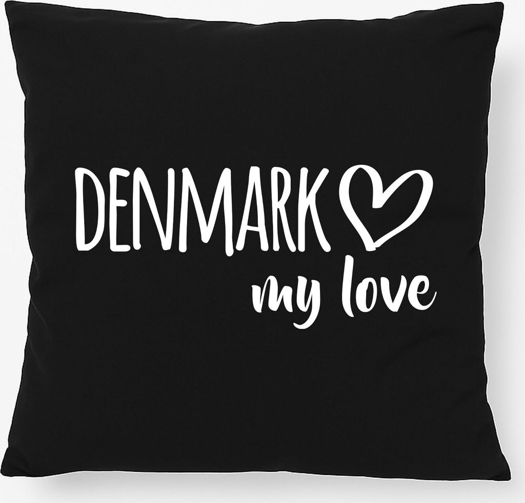 Huuraa Kissen Denmark my love 40x40cm mit Füllung Black Baumwolle Dekokissen Geschenkidee