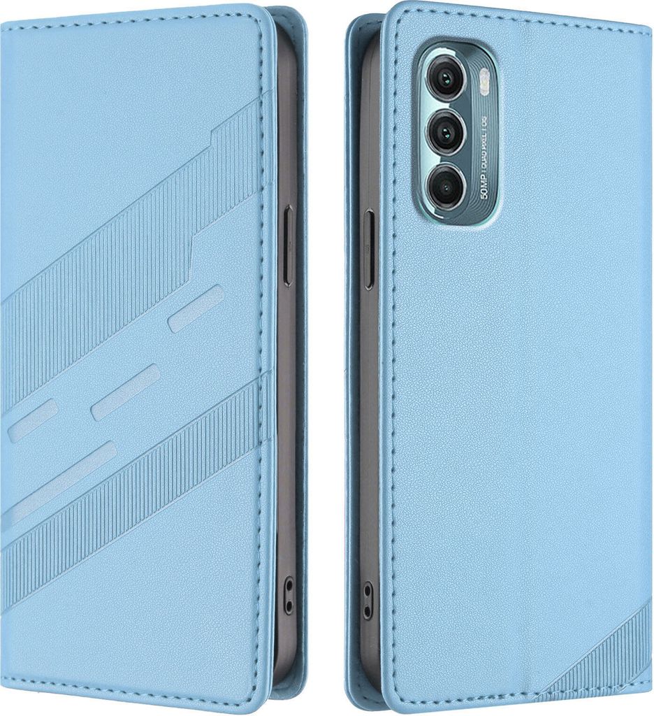 Hülle für Motorola Moto G Stylus 5G 2022, Kunstleder Brieftaschen Handyhülle mit Kartenfach und Standfunktion Hellblau