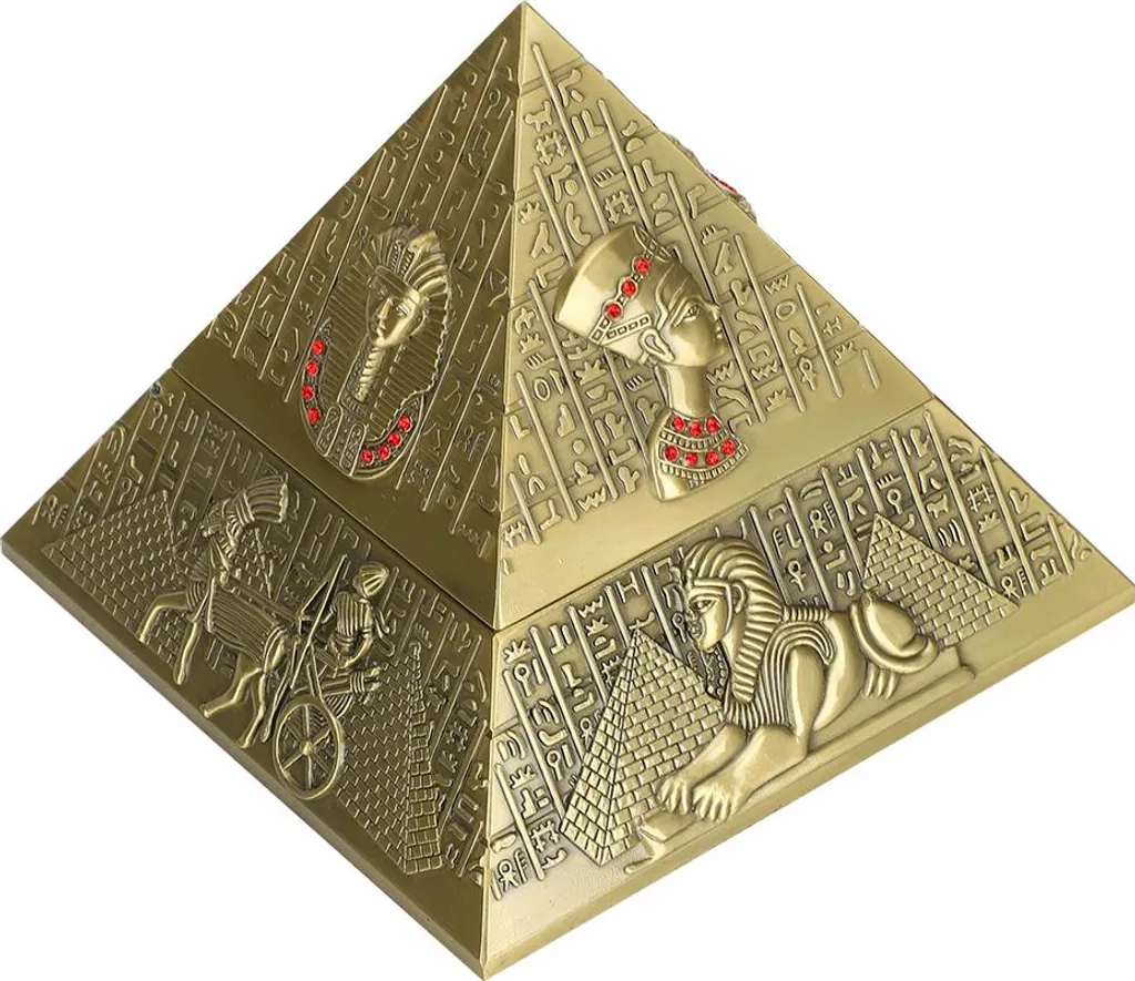 Grand Cendrier Pyramide en Métal avec Couvercle - Ornement Bronzé
