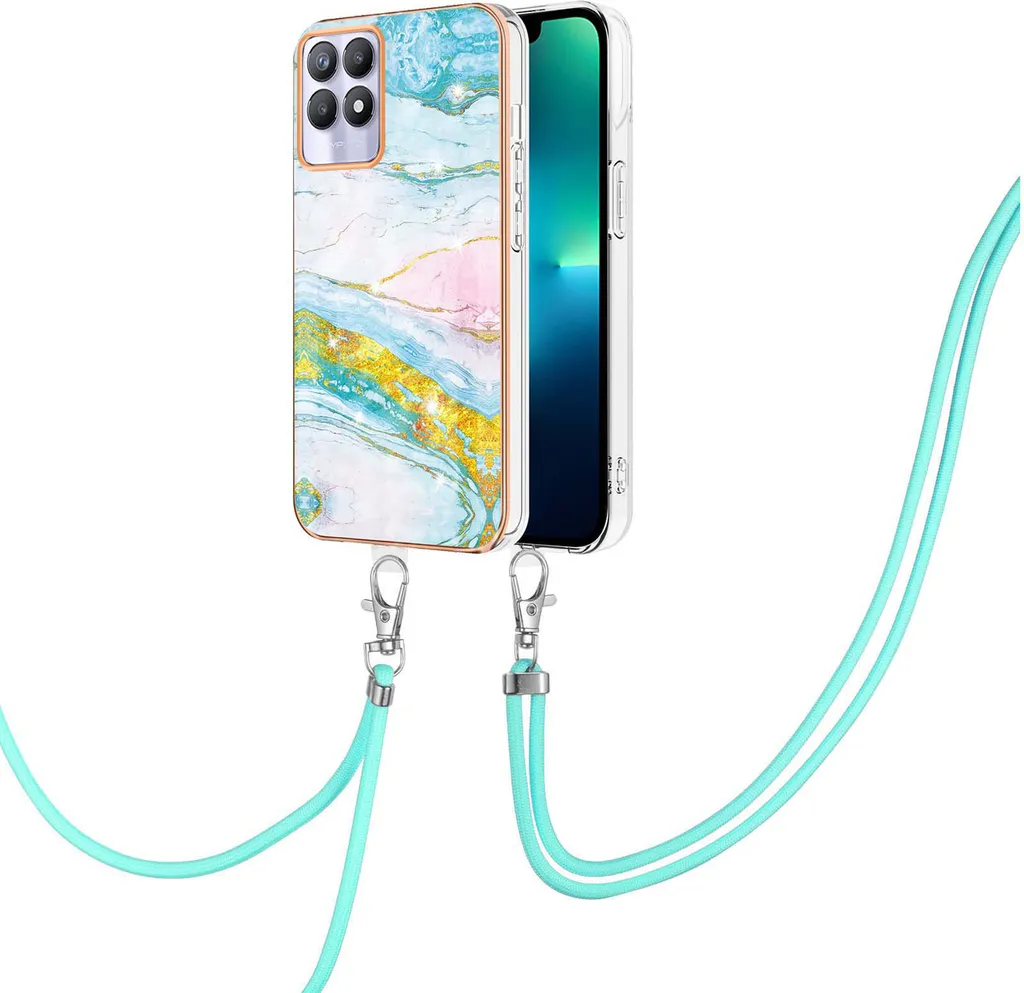 Custodia Protettiva Realme 8i con Cinturino | Bumper TPU Turchese
