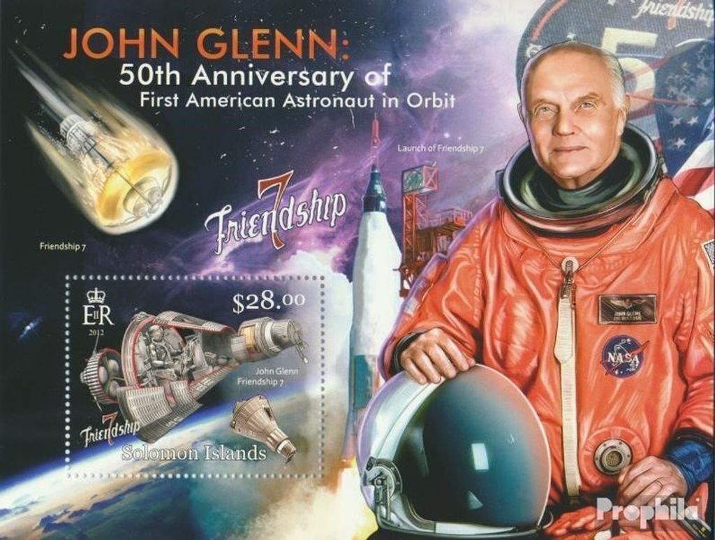 Briefmarken Salomoninseln 2013 Mi Block 116 (kompl. Ausg.) postfrisch Weltraum (John Glenn)
