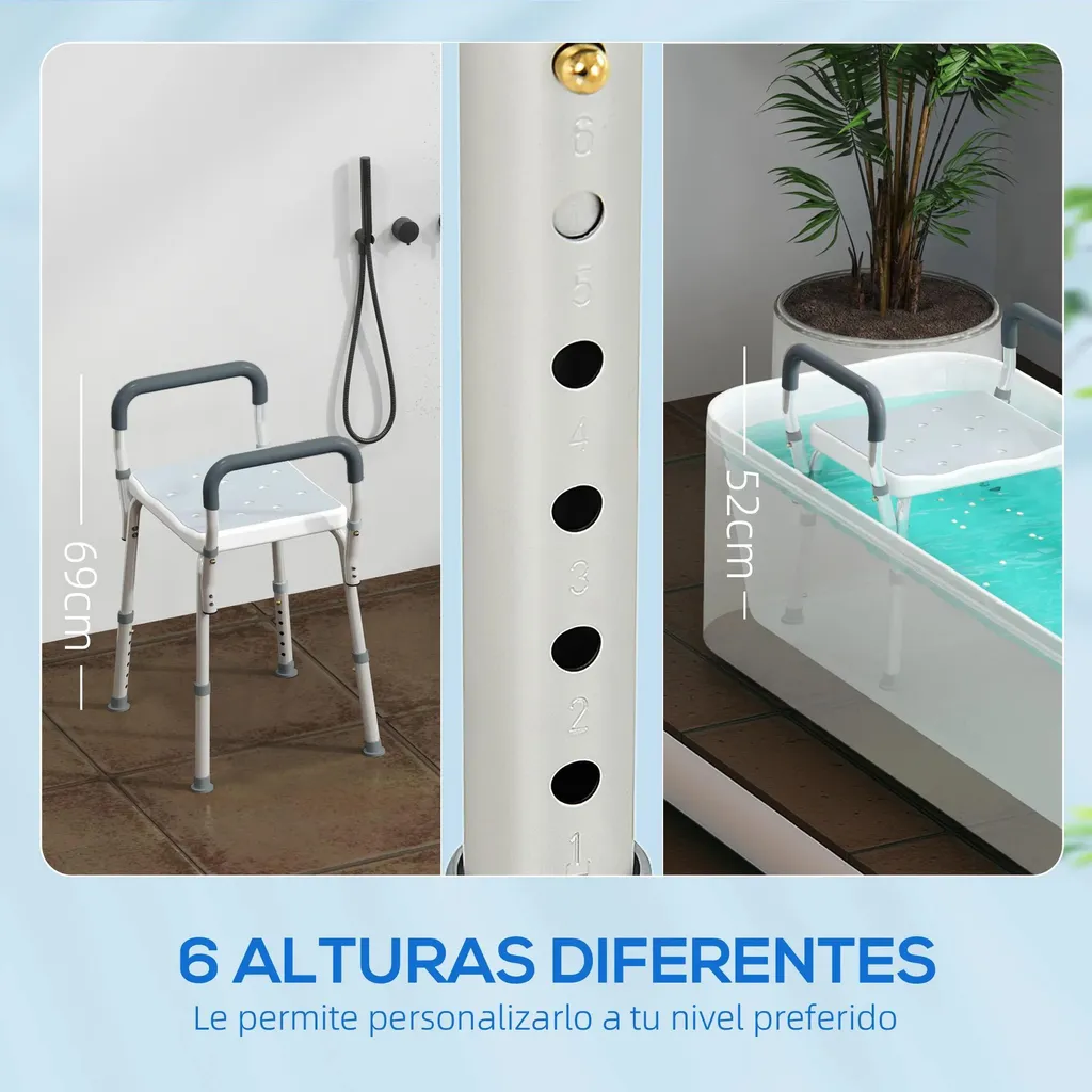 Tabouret de douche antidérapant avec pieds fixes pour senior - Bleu