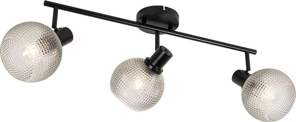 QAZQA - Design Design-Spot I Spotlight I Deckenspot I Deckenstrahler I Strahler I Lampe I Leuchte schwarz mit Rauchglas 3-flammig Spotbalken-flammi...