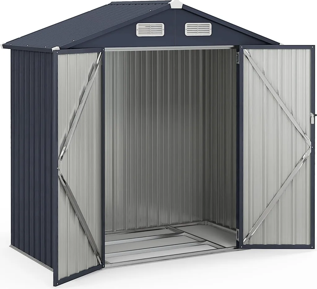 Cabanon de jardin métallique étanche avec aération et toit en pente gris
