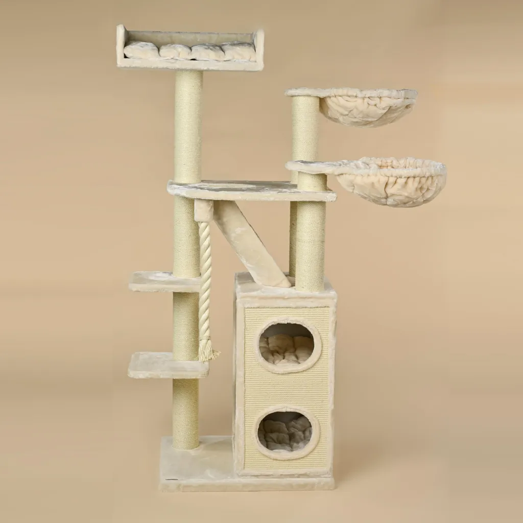 Arbre à Chat XXL pour Grand Chat Maine Coon - Maison Cat Penthouse Beige