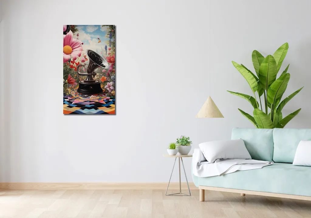 Décoration Disque vinyle fleurs 50x90 cm - Impression haute définition