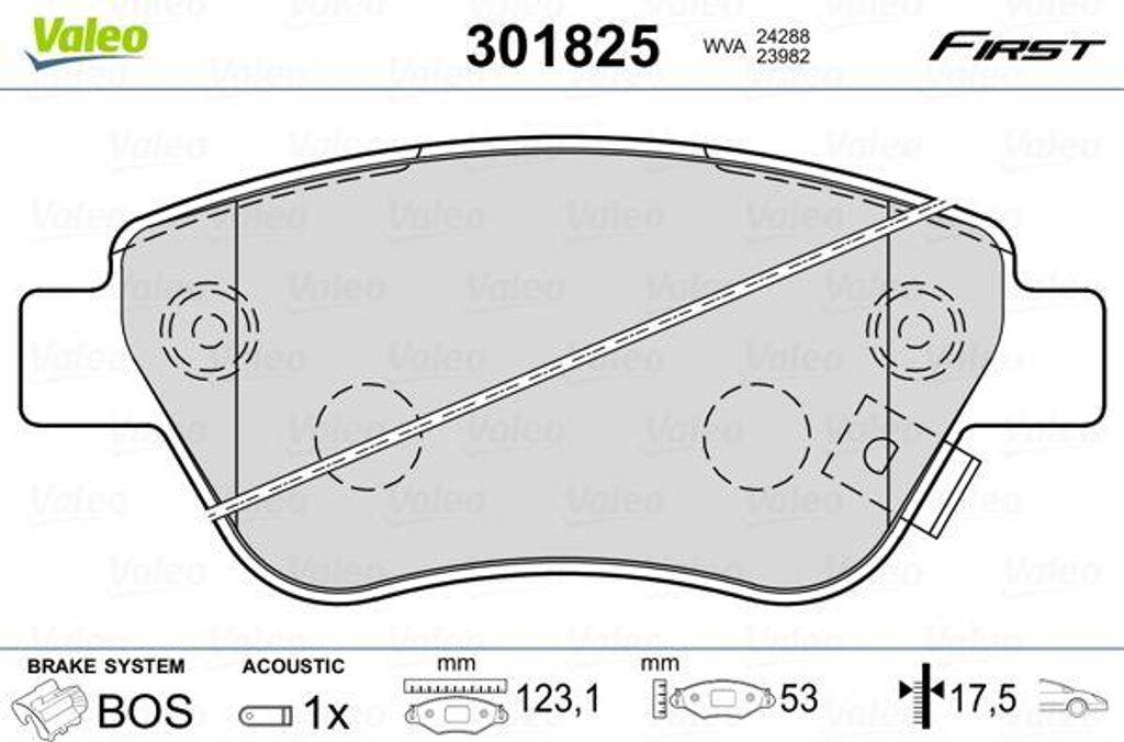 VALEO 301825 Bremsbelagsatz, Scheibenbremse OE 71770082 kompatibel mit Doblo, Adam, Corsa D, Signum, Vectra
