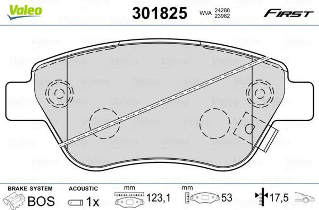Plaquettes de frein Valeo 301825 anti-bruit pour Fiat Doblo et Opel