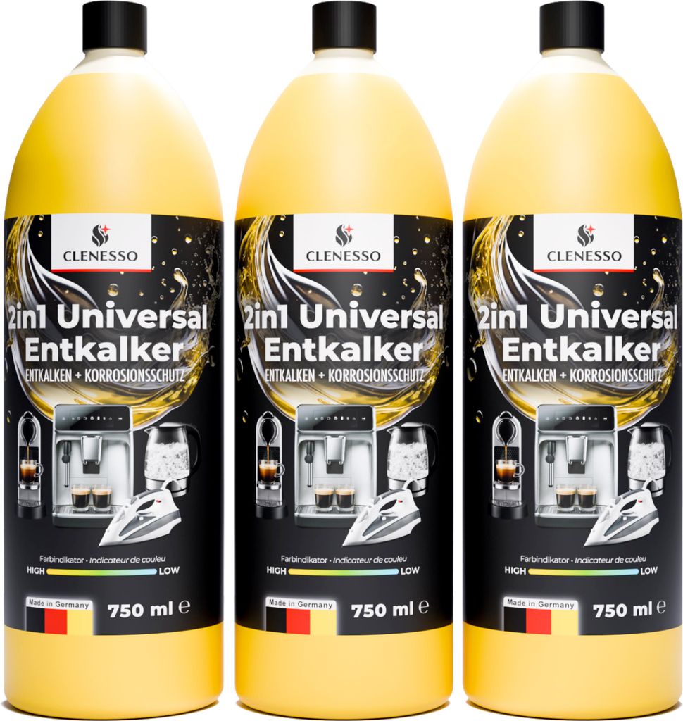 CLENESSO 2in1 Flüssig Entkalker (3 x 750ml) – Kaffeemaschinen Entkalker kompatibel mit Delonghi, Philips, Melitta, Saeco uvm.