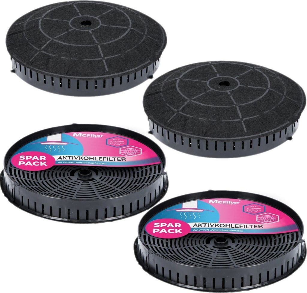 McFilter | 4x Aktivkohlefilter passend für Elica CFC0038668, Typ57, IKEA Nyttig, FIL 440, Samsung DG81-02279A, AEG 4055171138, Whirlpool 484000008824