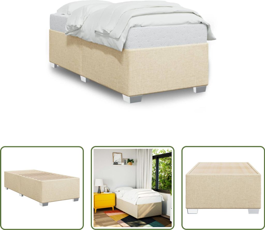 The Living Store Bettgestell Creme 100x200 cm Stoff