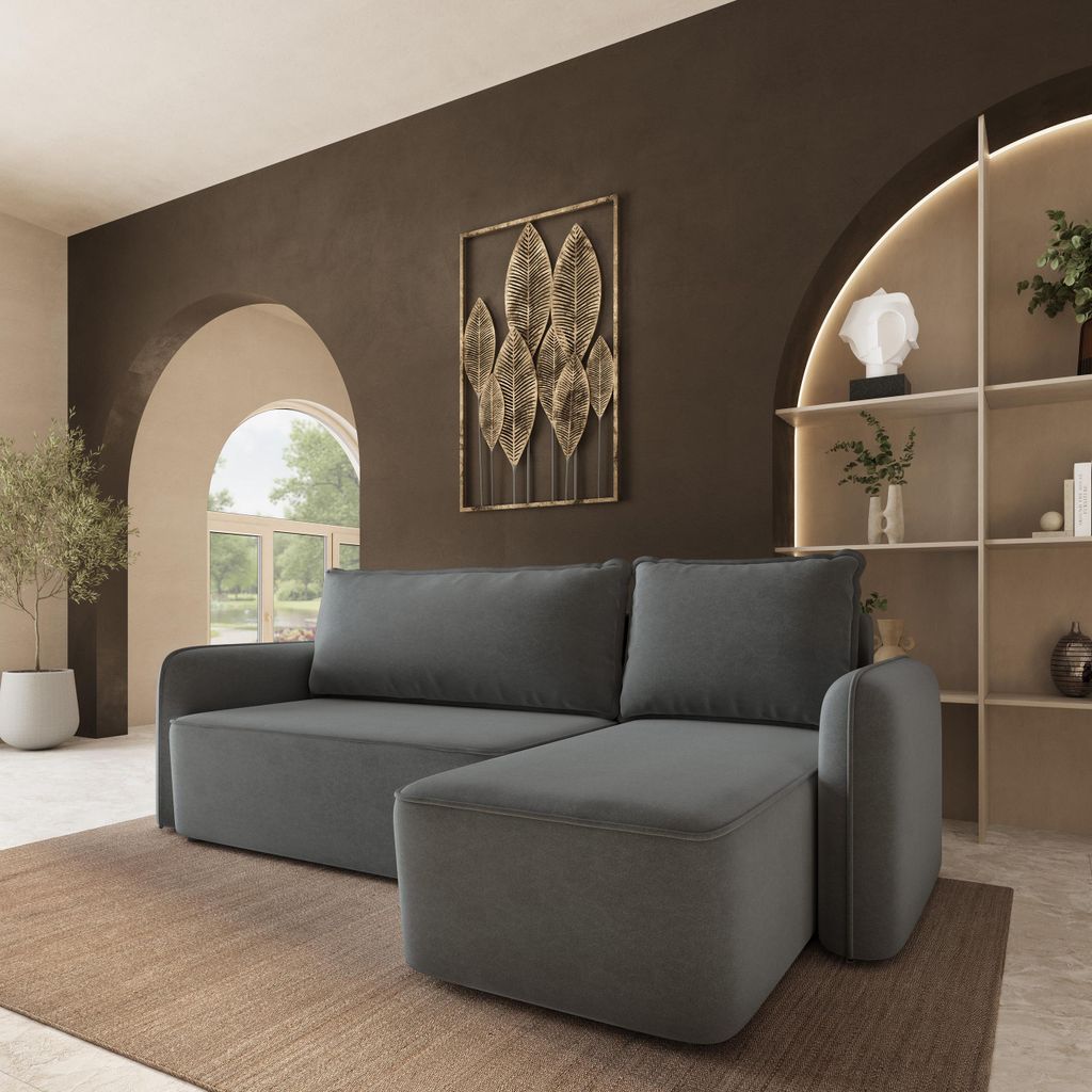 Masseno Ecksofa DOLVER CL mit Schlaffunktion L-Form, Sofa mit Bettkasten, Wohnzimmersofa, Couch, Soffa, Bettsofa, Couchgarnitur- Grau, CASTEL 93