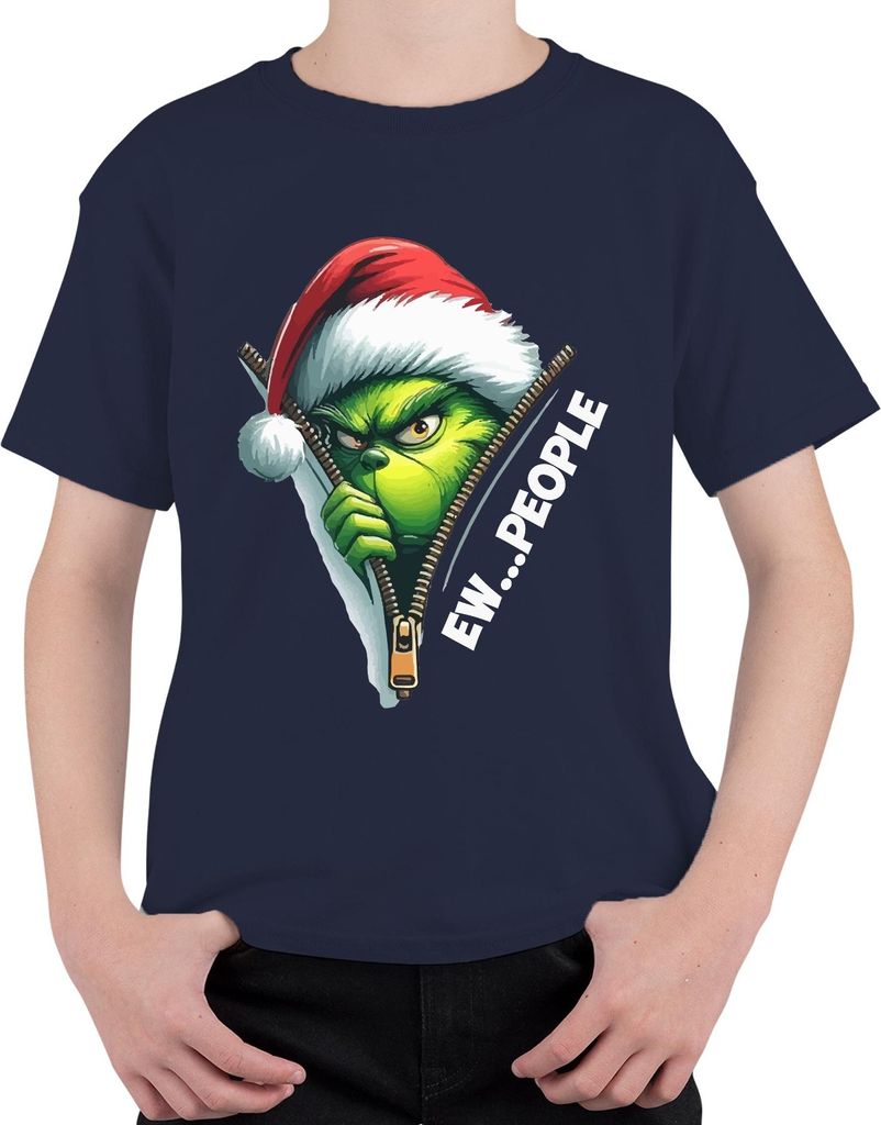 EW PEOPLE Grinch Santa Reißverschluss Weihnachten lustig Uni Kinder T-Shirt, Navy, 128