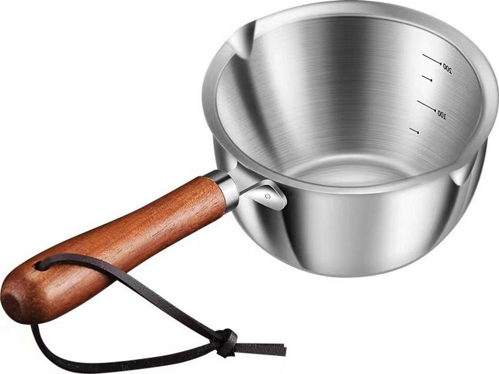 Edelstahl-Butterwärmer-Messpfanne, Milchwärmer-Topf Mit Holzgriff Mit Zwei Ausgießern Und Messung, Kleine Saucenpfanne Für Herdplatte, Schokola...