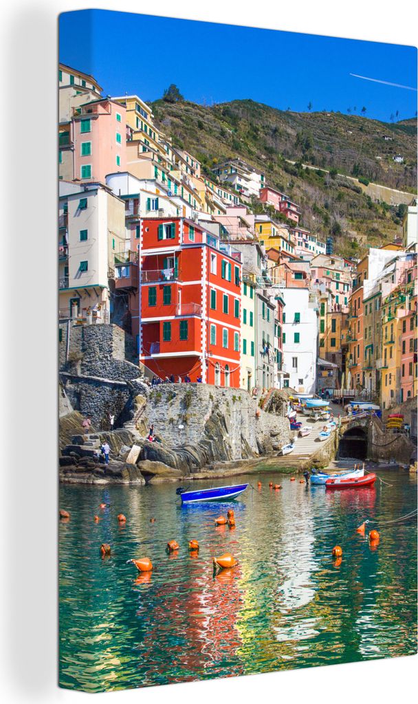 OneMillionCanvasses - Leinwandbilder - 90x140 cm, Bunte Boote auf dem Wasser in Cinque Terre, Wandbilder Kunstdruck Wanddekoration - Foto auf Lei...