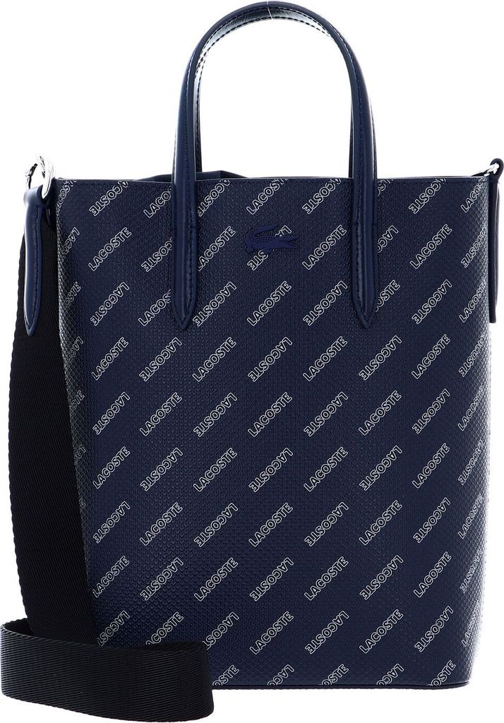 LACOSTE Leder Handtasche Schultertasche Chantaco Seasonal Top Handle Bag Eclipse Blanc Noir blau