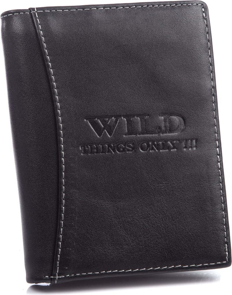 WILD Hochformat Echteleder Herren-Geldbörse Brieftasche Portemonnaie Schwarz