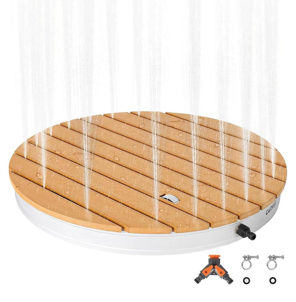 Gartenwasser-Sprinkler für Pool - Außendusche 70 cm - fußbetätigt - höhenverstellbar - rutschfester Standfuß - mit Filter