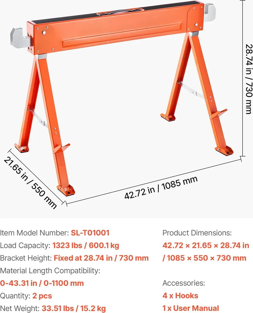 Lot de 2 chevalets de sciage pliables - Capacité 600 kg - Acier robuste