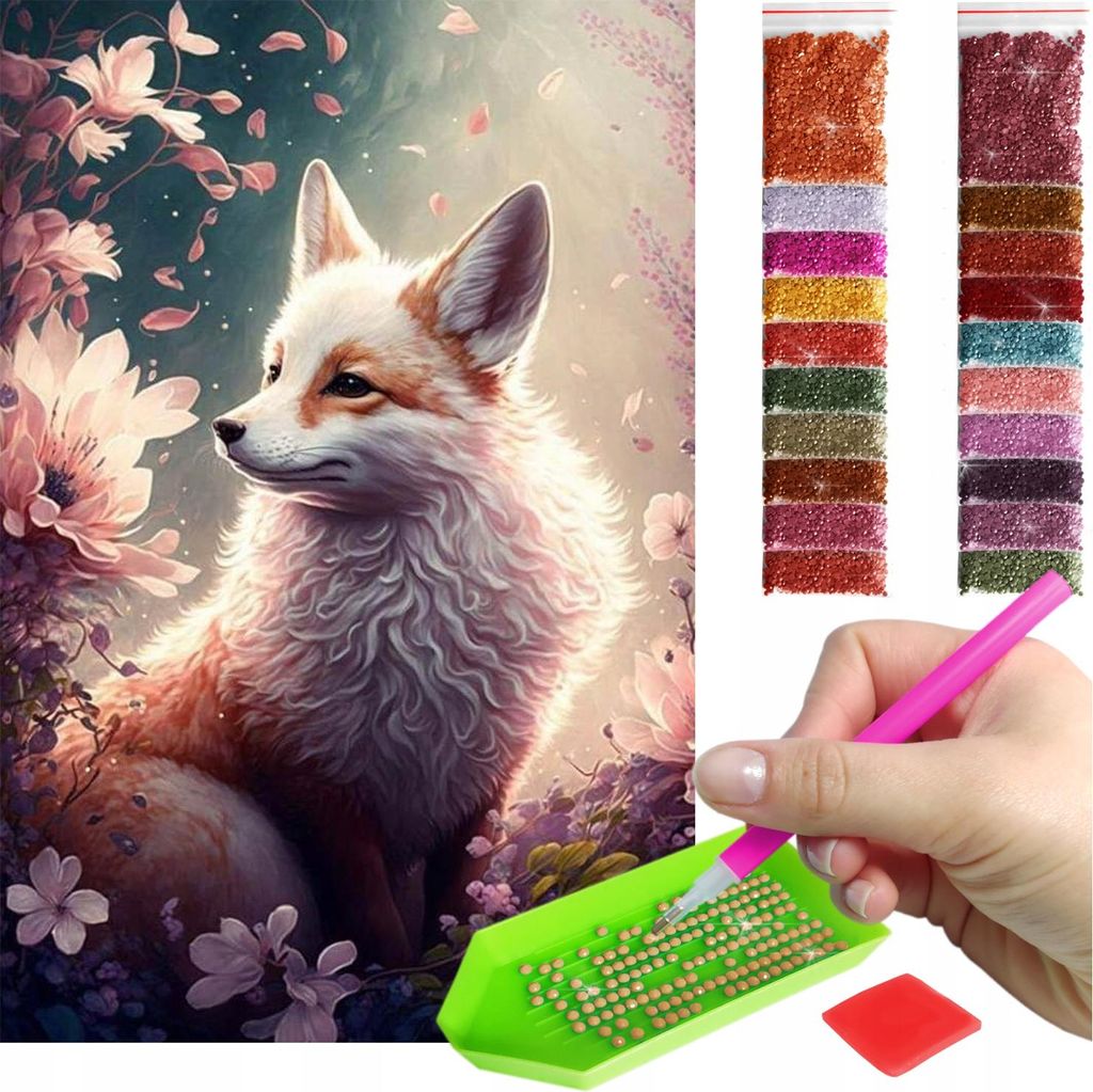 ARTULIO - Diamond Painting Set - Fuchs zwischen Blumen in Pastellfarben - 60 x 40 cm - Groß XXL - Crystal Art, Komplettset Mosaik + Zubehör