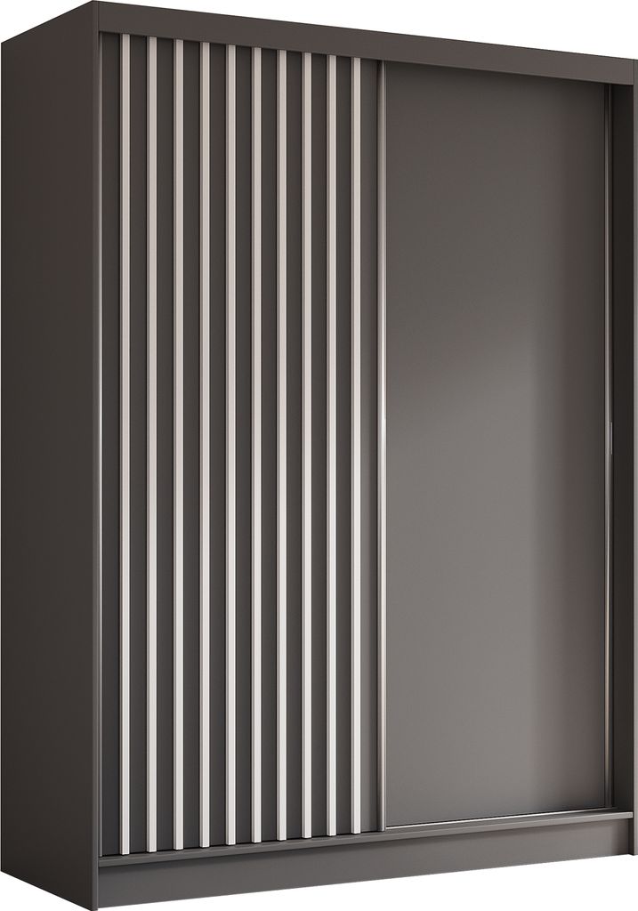 ALTDECOR Kleiderschrank mit furnierten Schiebetüren, kugelgelagerte Führungsschienen und Aluminium-Leisten - LABELO - 160 cm - Grau / Weiß