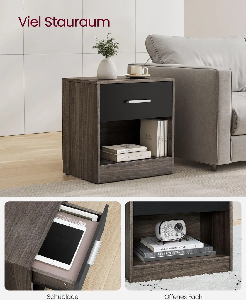 Meuble d'appoint pour chambre marron et noir, idéal pour petits espaces - 3