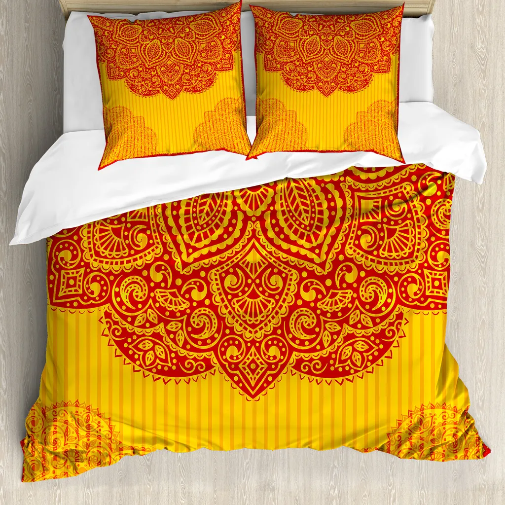 Copripiumino Etnico Tradizionale ABAKUHAUS 200x200 Rosso Giallo