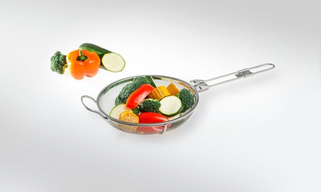 GSD Grillkorb aus Edelstahl, mit einklappbarem Griff, 24,5 x 51,5 x 8 cm