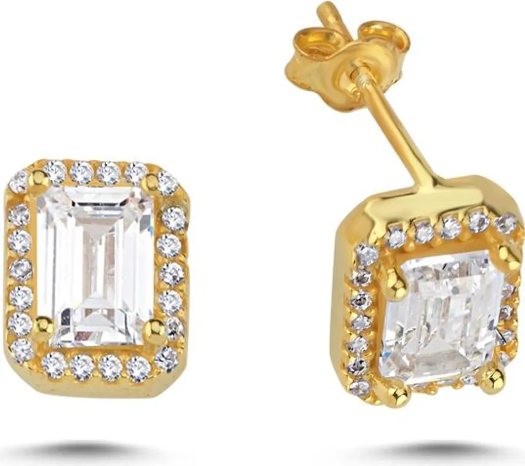 Boucles d'oreilles argent 925 doré avec zircone baguette pour femme