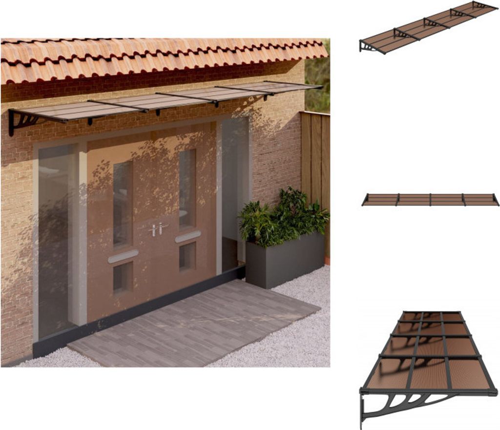 vidaXL Türvordach Schwarz 396x90 cm Polycarbonat - Markisen