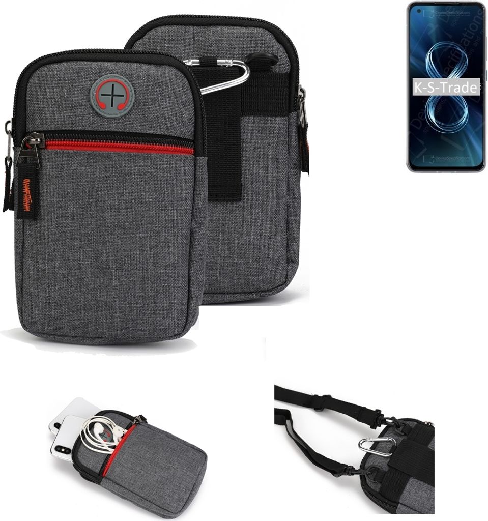 K-S-Trade Holster Gürteltasche kompatibel mit Asus Zenfone 8 Handy Tasche Schutz Hülle grau Zusatzfächer 1x