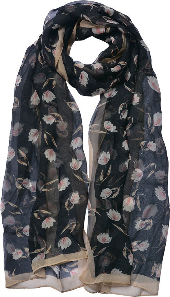 Clayre & Eef Gemusterter Damenschal 50x160 cm Schwarz Synthetisch Blumen