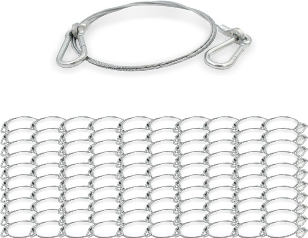 100x Drahtseil, Ø 1,5 mm, 7x7, beidseitiger Ringkabelschuh mit Karabiner 4x40, Stahl verzinkt | Länge 300 mm