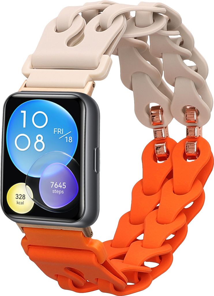 kwmobile Ersatzarmband kompatibel mit Huawei Watch Fit 2 Armband - Silikon Band für Fitnesstracker - 14 - 22 cm Innenmaße - Beige Orange
