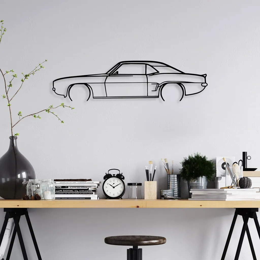 Wallity Chevrolet Camaro V2 Silhouette Déco Murale en Métal Noir 70x18cm