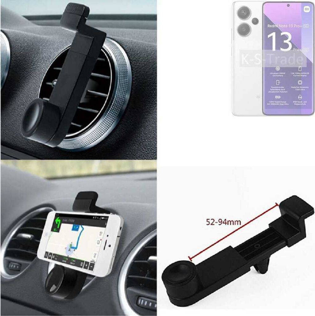 K-S-Trade Lüftungshalterung kompatibel mit Xiaomi Redmi Note 13 Pro + 5G KFZ-Halterung Autohalterung Handy-halterung Lüftungsgitter